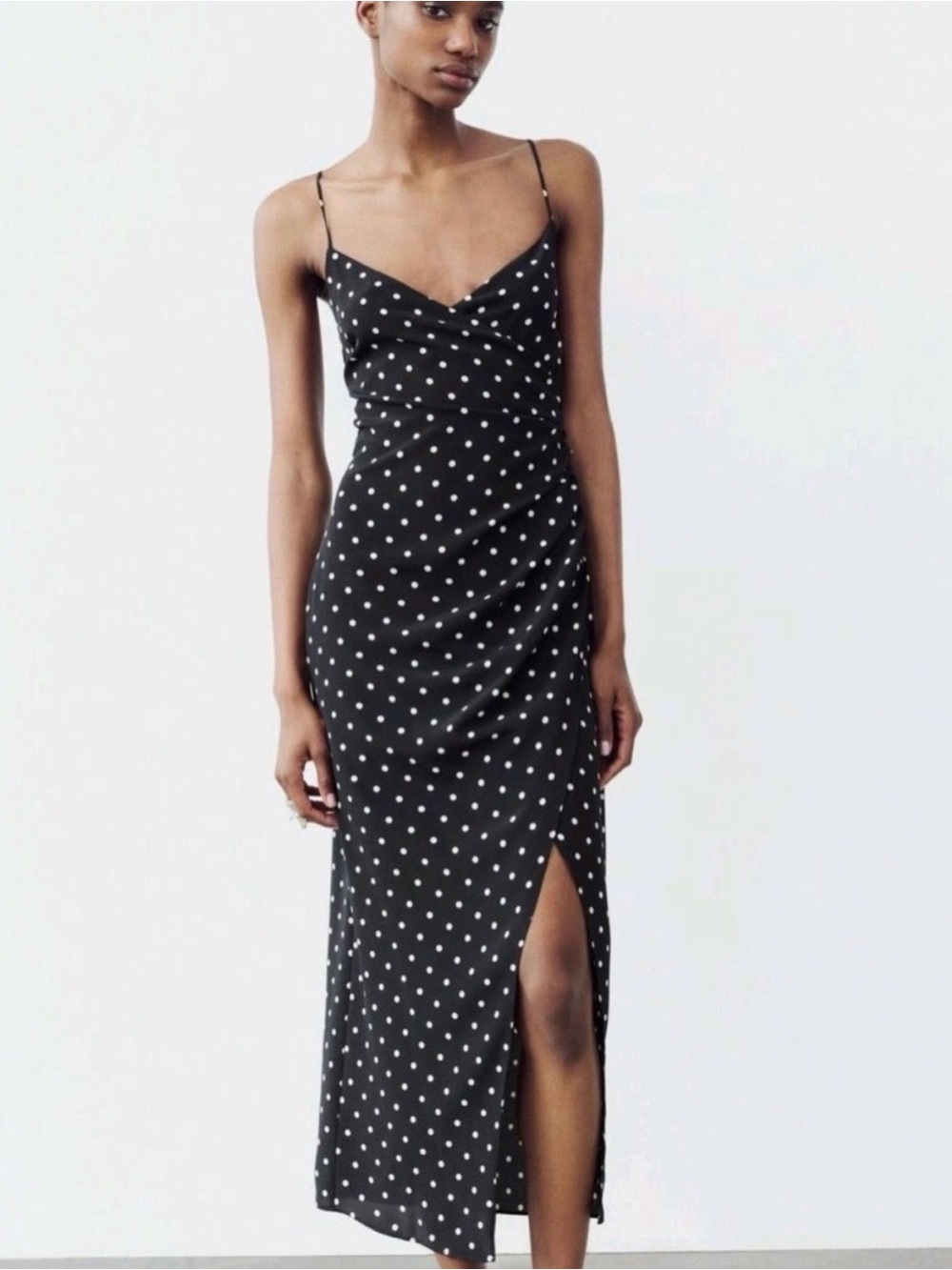 Zara Black Polka Dot Midi Dress